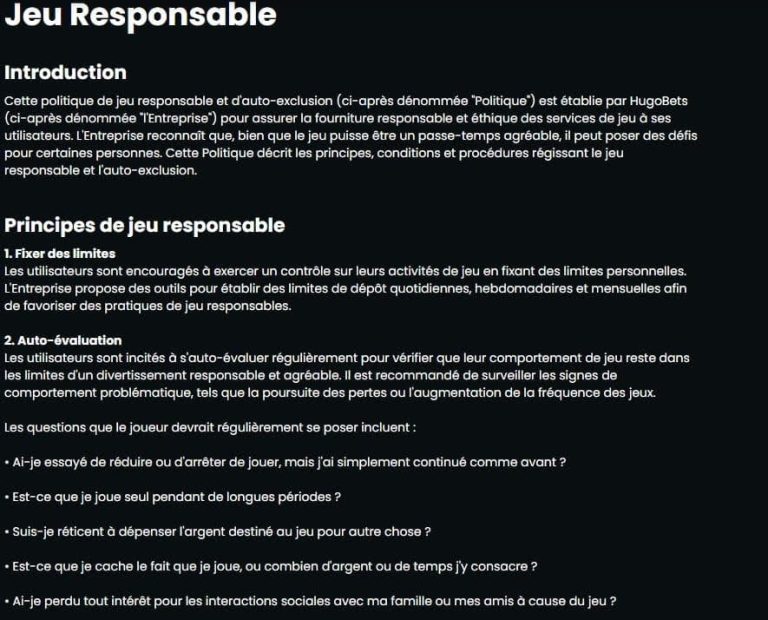 Hugo Bets Casino jeu responsable